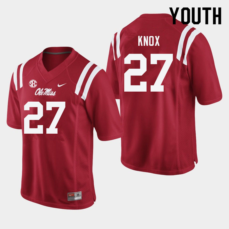 Jalen Knox Ole Miss Rebels NCAA Youth Red #27 Stitched Limited College Football Jersey PSQ8758WP